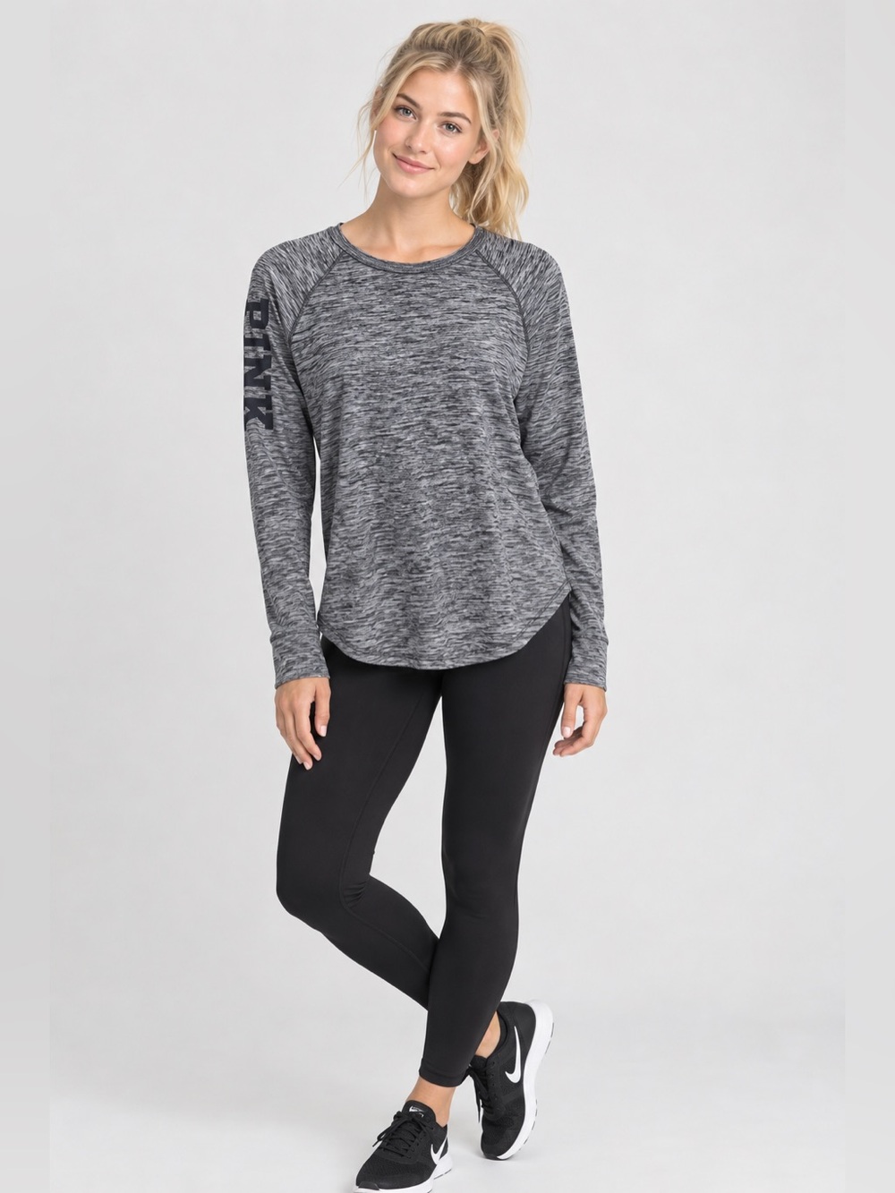 (3 for $30) PINK Victoria's Secret Heather Grey Long-Sleeve Activewear